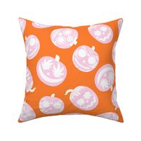 Cute Pink Halloween Pumpkins on Orange - Tossed - Medium Scale