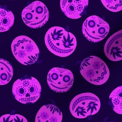 Purple Halloween Pumpkins on Navy1 V1 - Tossed - Small Scale