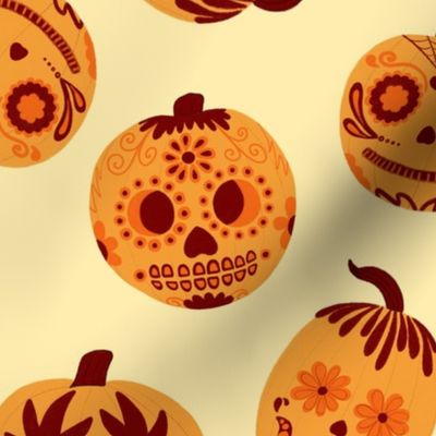Cute Halloween Pumpkins on Cream - Tossed - Medium Scale