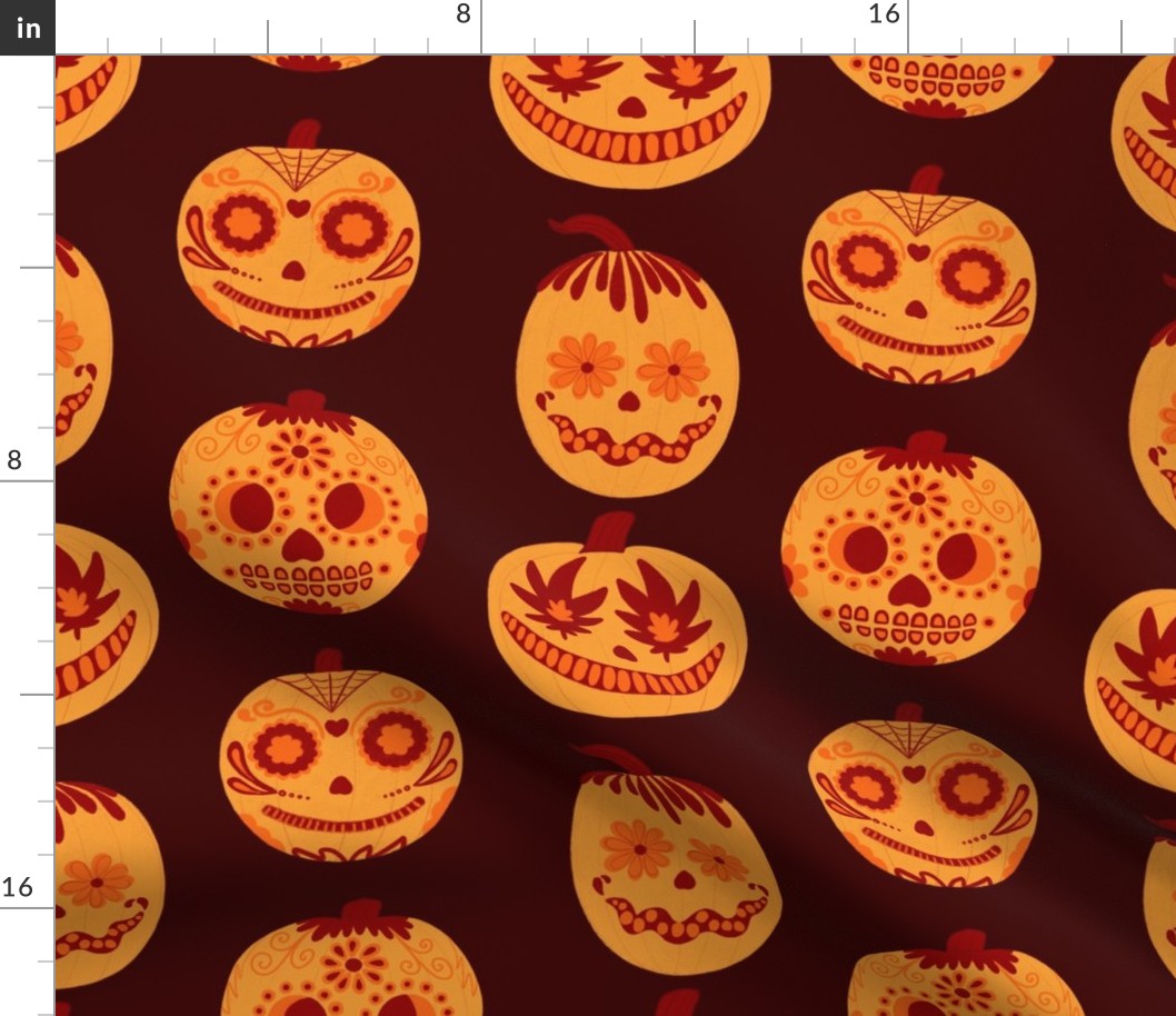 Cute Halloween Pumpkins on Brown V2 - Vertical - Large Scale