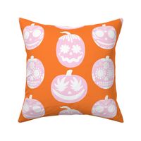 Cute Pink Halloween Pumpkins on Orange - Vertical - Large Scale