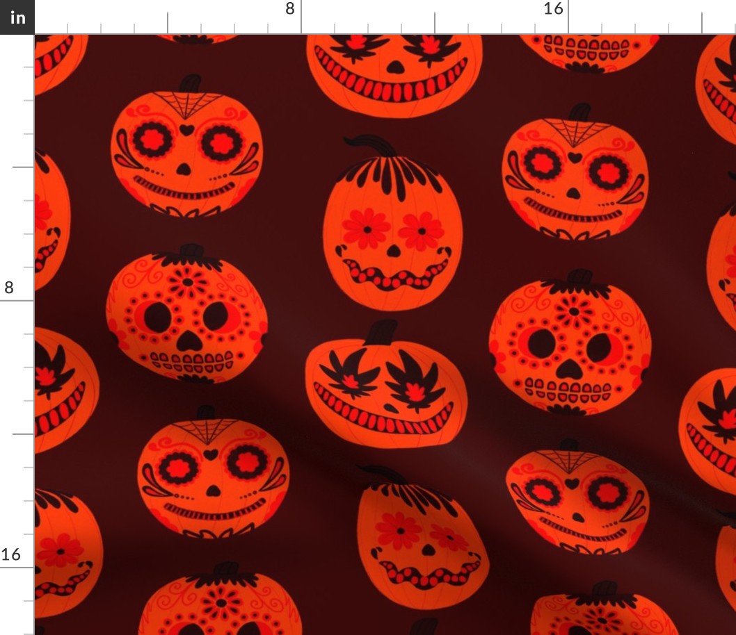 Red Halloween Pumpkins on Burgundy V2 - Vertical - Large Scale