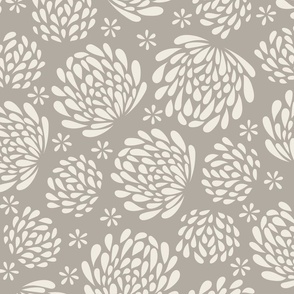big blooms - cloudy silver_ creamy white - hand drawn floral