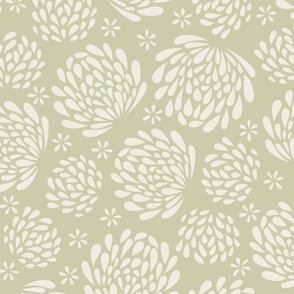 big blooms - creamy white_ thistle green - hand drawn floral