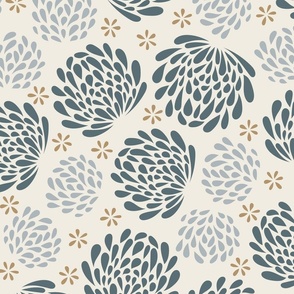 big blooms - creamy white_ french grey_ lion gold_ marble blue 02 - hand drawn floral