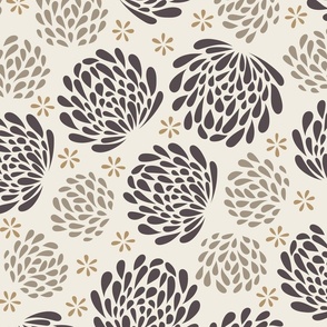 big blooms - cloudy silver_ creamy white_ lion gold_ purple brown 02 - hand drawn floral