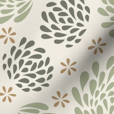 big blooms - creamy white_ light sage green_ limed ash_ lion gold - hand drawn floral