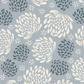 big blooms - creamy white_ french grey_ marble blue - hand drawn floral