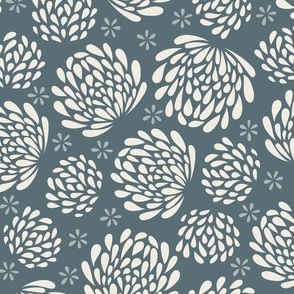 big blooms - creamy white_ french grey_ marble blue 02 - hand drawn floral