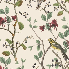 East Meets West Nordic Bird Chinoiserie And Foliage Pattern Large Scale