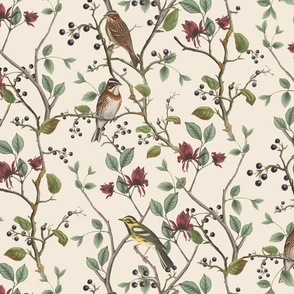 East Meets West Nordic Bird Chinoiserie And Foliage Pattern Medium Scale