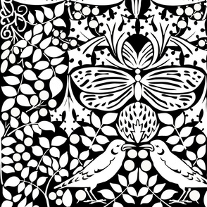 Victorian Voysey Birds Butterflies Strawberry  Black and White Home Decor