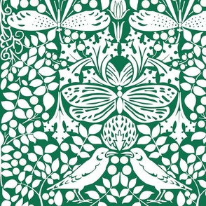 Voysey Birds Butterflies Strawberry Green