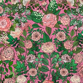 Old-Fashioned Rose Garden (Pink background) 