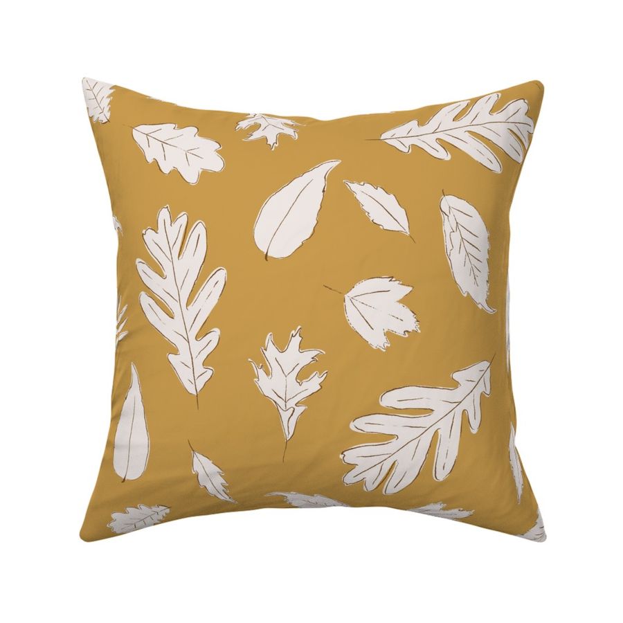 Hand Drawn Leaves in Warm Yellow and Beige Tones for Fall and Autumn Season