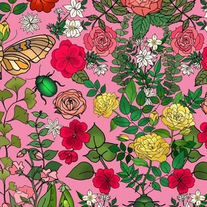 Butterflies, Beetles and Blooms (Pink large scale) 