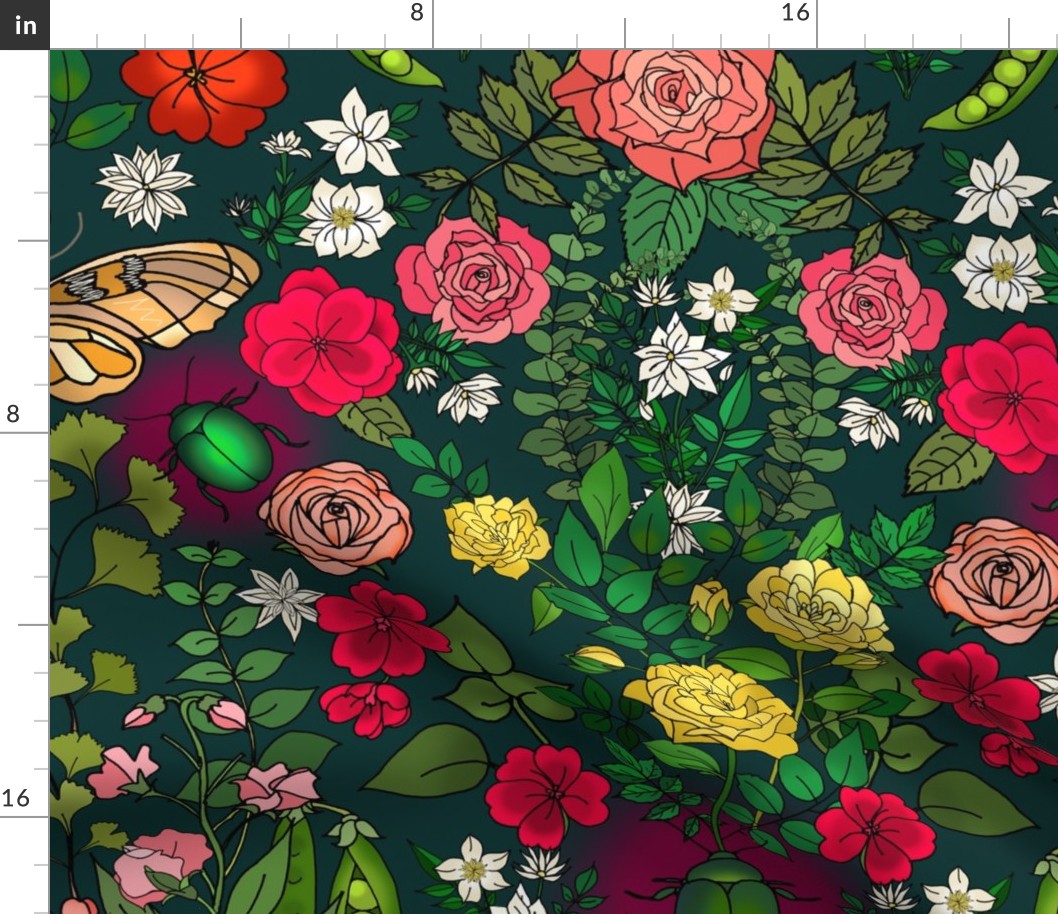 Butterflies, Beetles and Blooms (Dark Gray large scale) 