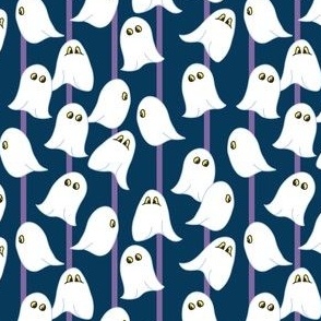 Ghosts on Purple Stripes on Navy Blue Background