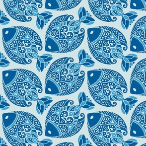 Folk art Dancing fish blue (Pantone Ultra-Steady )(medium size)