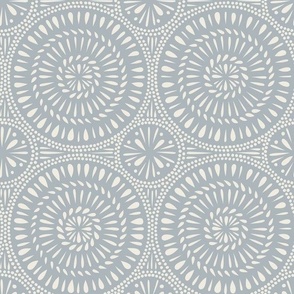spinning - creamy white_ french grey blue - hand drawn circle tile