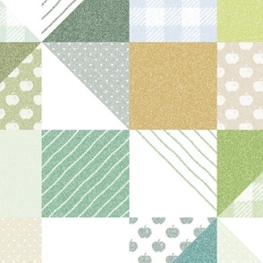 Sweet and Simple Quilt Print  - Green Gingham, Stripes, Polka Dots & Apples  - Cheater Quilt
