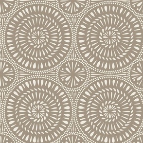spinning - creamy white_ khaki brown - hand drawn circle tile