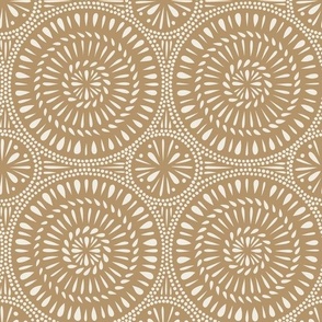 spinning - creamy white_ lion gold - hand drawn circle tile