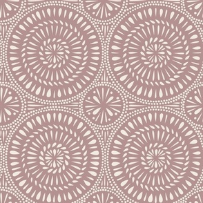 spinning - creamy white_ dusty rose pink - hand drawn circle tile