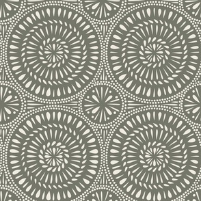 spinning - creamy white_ limed ash green - hand drawn circle tile