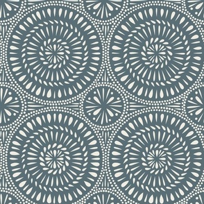 spinning - creamy white_ marble blue teal - hand drawn circle tile