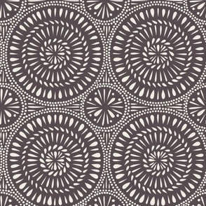 spinning - creamy white_ purple brown - hand drawn circle tile