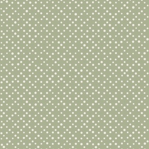 varied dots - creamy white_ light sage green - hand drawn polka dot