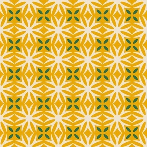 Geometric floral, Charity in bright harvest gold. Small scale