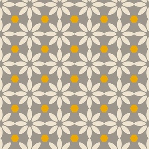 Geometric floral, Mercy in taupe gray. Small scale