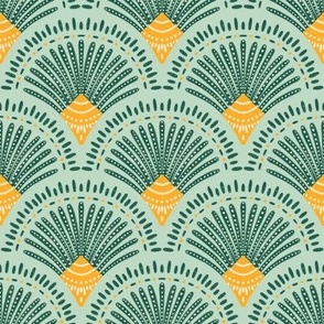 hand painted boho scallop sage green yellow