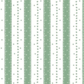 Green stripes with dainty blossoms on white - medium scale