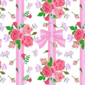 Blue Ribbons Bows Rose Floral Stripe Country Nursery Baby Kid Wall paper  Border