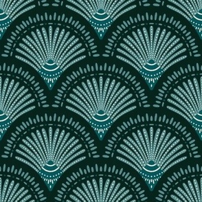 handpainted boho arches dark sage green and blue