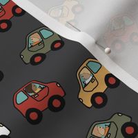 Popemobile and Cars on Dark Gray, 6" repeating