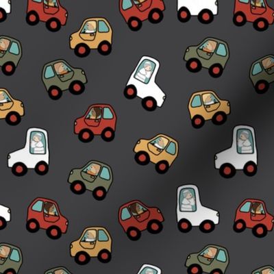 Popemobile and Cars on Dark Gray, 6" repeating