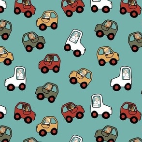 Popemobile and Cars on Sky Blue, 6" repeating