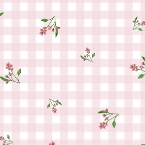 1"- Scattered Flowers - Swedish Gingham – Petal Pink Gingham