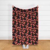 Mushroom Forest Black Neon Pink Orange Autumn Shrooms Large Scale