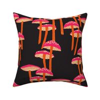 Mushroom Forest Black Neon Pink Orange Autumn Shrooms Large Scale