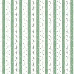 Green stripes with dainty blossoms on white - small scale