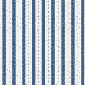 Navy blue stripes with dainty blossoms on white - small scale