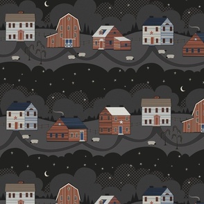 Americana folk Houses in fields at night