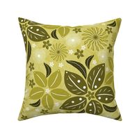Monochromatic Tropical Flowers - Dill Green