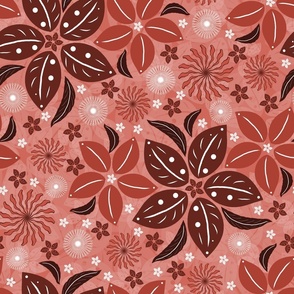 Monochromatic Tropical Flowers - Coral Orange