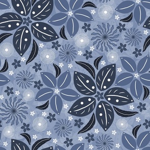 Monochromatic Tropical Flowers - Cadet Blue